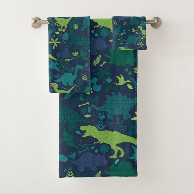 Dino Doodle Silhouettes Kids Dinosaur Bath Towel Set (Insitu)