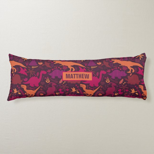Dino Doodle Silhouettes Kids Dinosaur Body Pillow (Front)