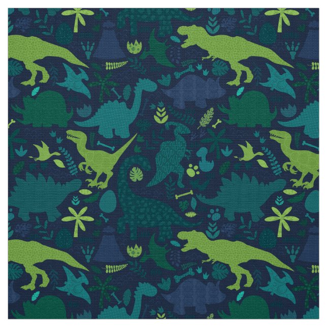 Dino Doodle Silhouettes Kids Dinosaur Fabric (Swatch)