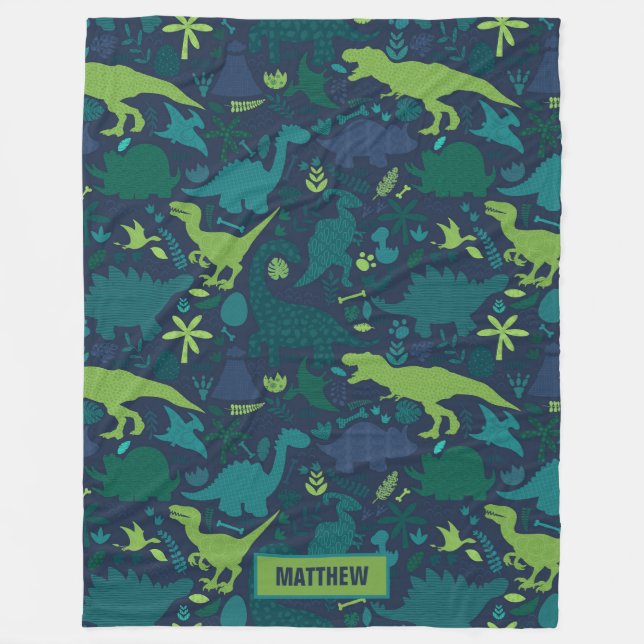 Dino Doodle Silhouettes Kids Dinosaur Fleece Blanket (Front)