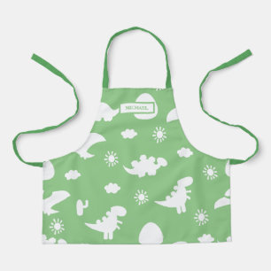 Dino Doodle Silhouettes Kids Dinosaur Green Apron