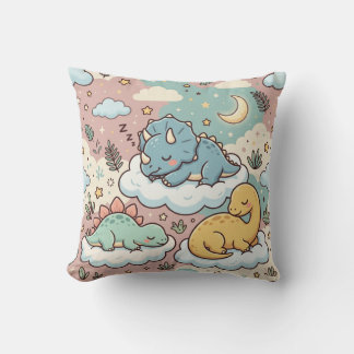 Dino Dreamland Cute Dinosaur Kids Throw Pillow