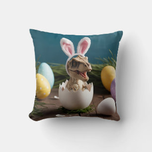 Dino Easter Surprise – Cute T-Rex in an Easter Egg Throw Pillow