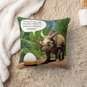 Dino Egg Triceratops Animal Humour Funny Dinosaur Throw Pillow
