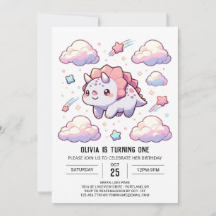 Dino Elegant Dinosaur 1st Birthday Invitation