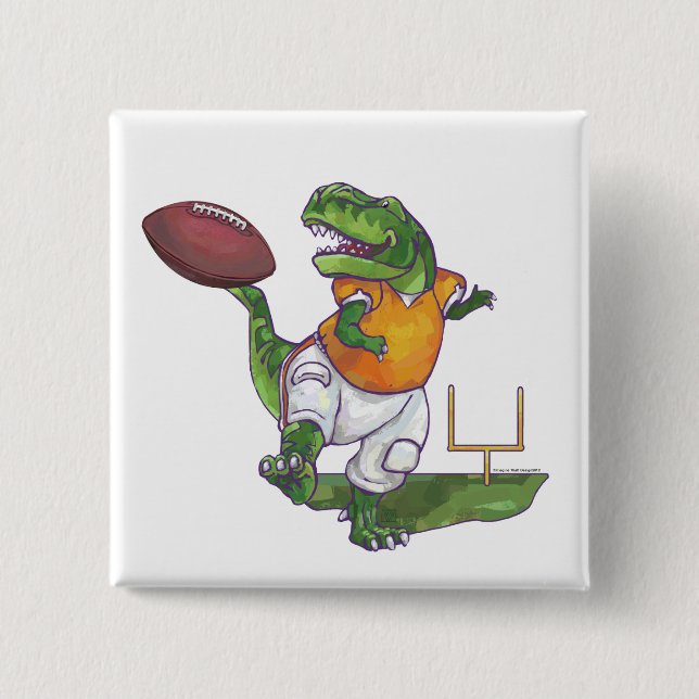 Dino Football Player 2 Inch Square Button (Front)