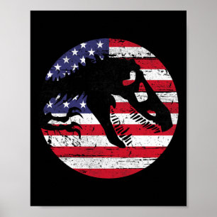 Dino Fossi Usa Flag Patriotic Dinosaur T-rex 4th O Poster