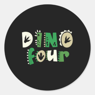 Dino Four Birthday Dinosaur 4th Birthday Matching  Classic Round Sticker