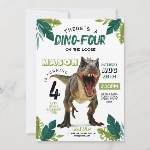 Dino Four Birthday Dinosaur Roar T-Rex 4th Invitation