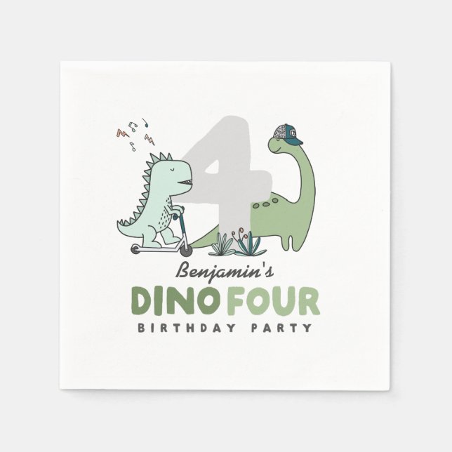 Dino Four Birthday Party Napkins (Front)