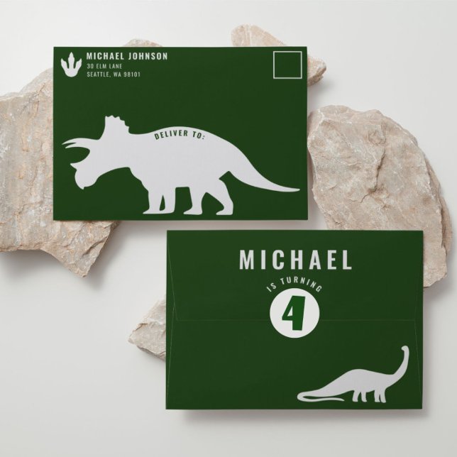 Dino Four Dinosaur 4th Birthday Invitation Envelope (Creator Uploaded)