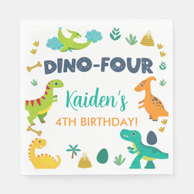 Dino Four dinosaurs boy birthday paper cups. Napkin (Front)