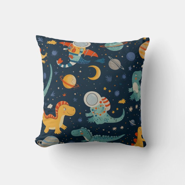 Dino Funny Astronaut Throw Pillow (Front)