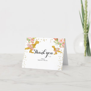 Dino Girl Pink Gold standing Thank You card