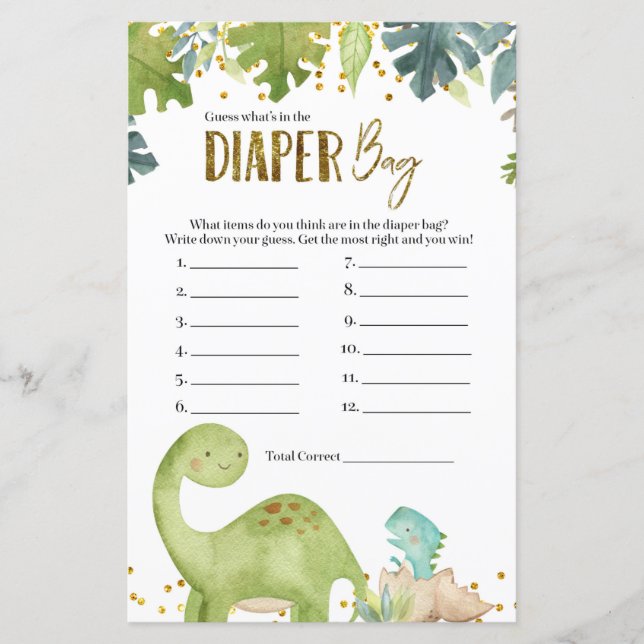 Dino Guess What's In the Diaper Bag Game (Front)
