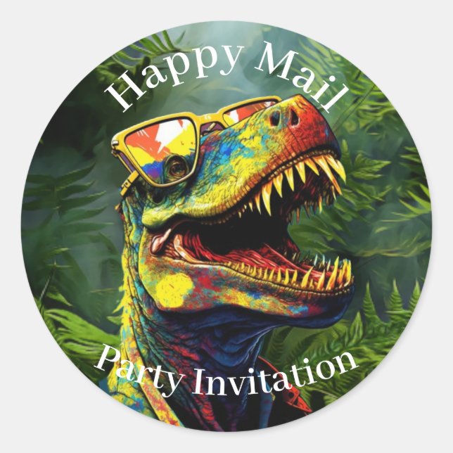 Dino Happy Mail   Jungle kids  Classic Round Sticker (Front)