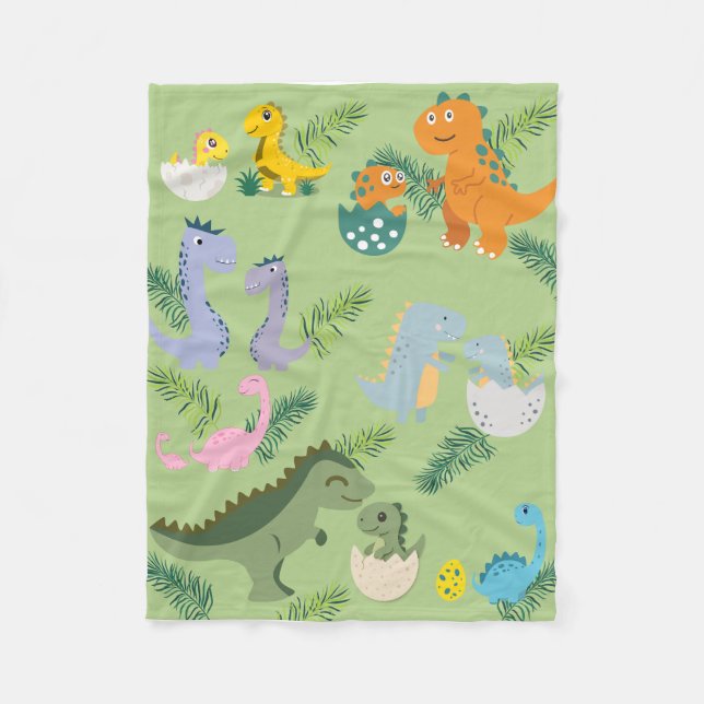 Dino Hatch & Ferns Fleece Blanket (Front)