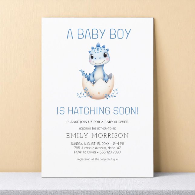 Dino Hatching Soon Dinosaur Baby Boy Shower Invitation (Creator Uploaded)