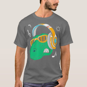 Dino Headphones Cool T-Rex Dinosaur DJ Music T-Shirt