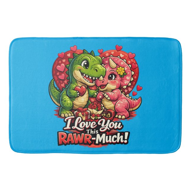 Dino Hearts Rawr Much Valentine,Couple Anniversary Bath Mat (Front)