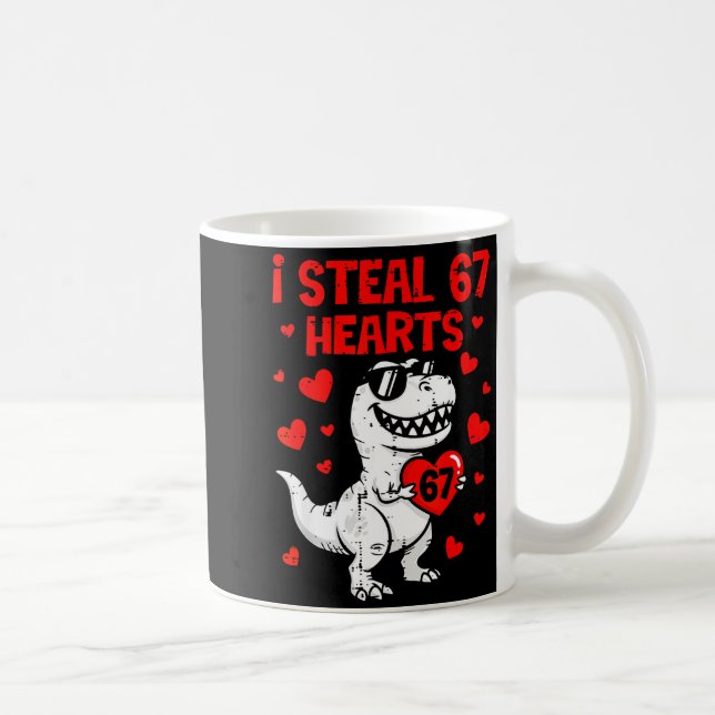 Dino Holding Heart I Steal 67 Hearts Funny Six Sev Coffee Mug (Right)