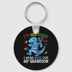 Dino I’m His Voice He’s My Heart I Wear Blue For M Keychain