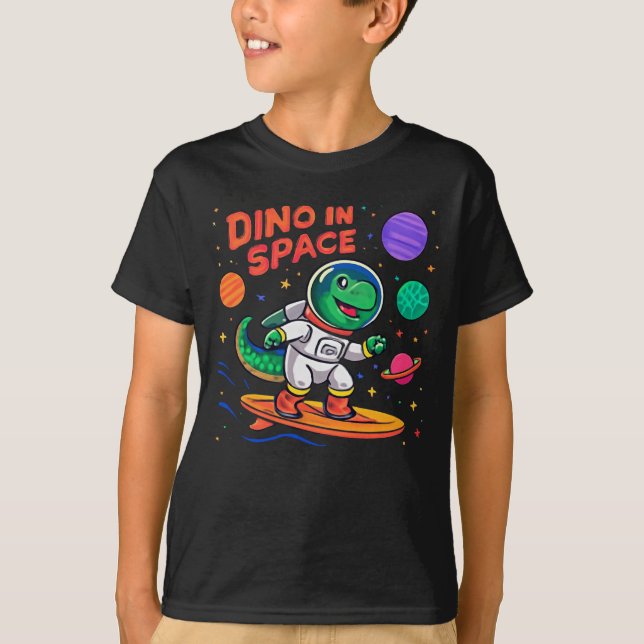 Dino in Space Surfing Planets Tee (Front)