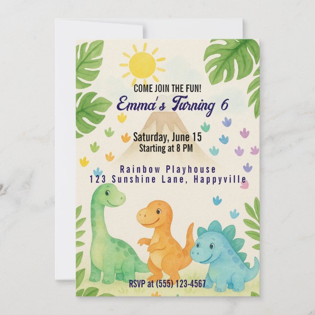 Dino Invitation d'anniversaire pour 6 ans (Devant)