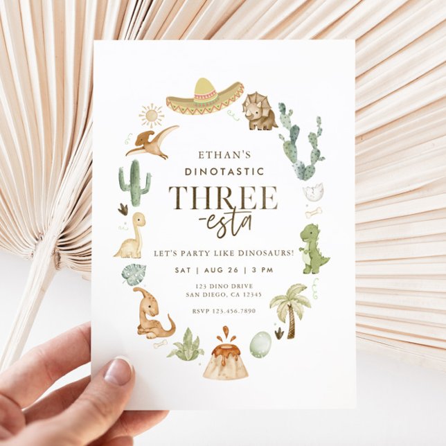 Dino Invitation du 3e anniversaire (Dinosaur Three-esta Birthday Invitation)