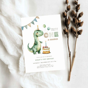 Dino Is One Dinosaur First Birthday Invitation
