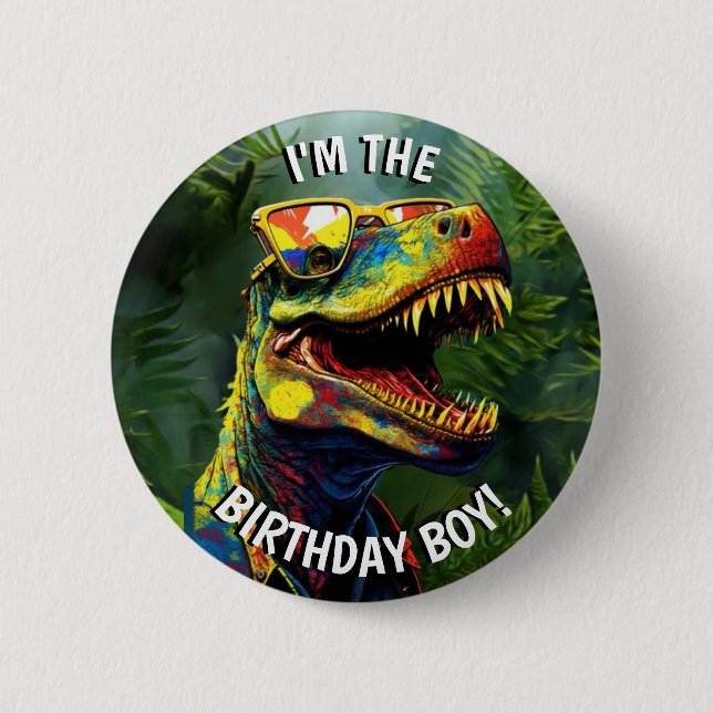 Dino Jurassic Jungle kids BIRTHDAY Boy 2 Inch Round Button (Front)