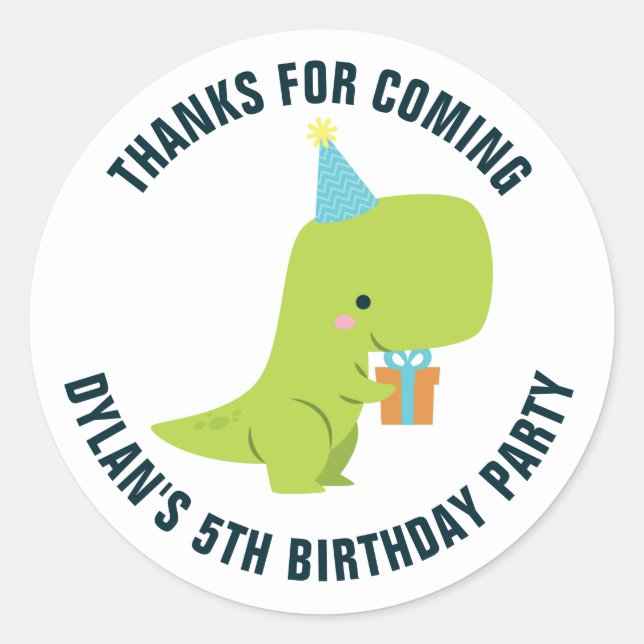 Dino Kids Birthday Party Classic Round Sticker (Front)