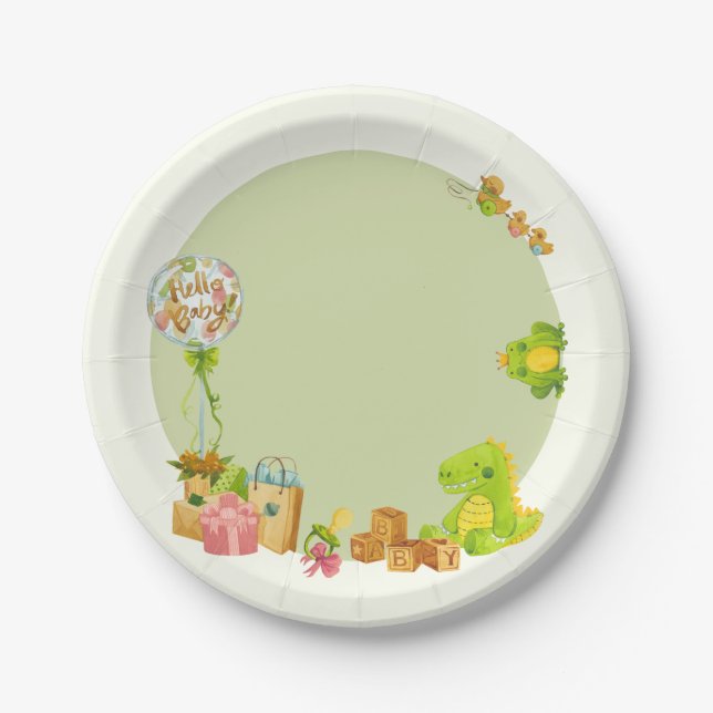 Dino kids toys birthday party  paper plate (Front)
