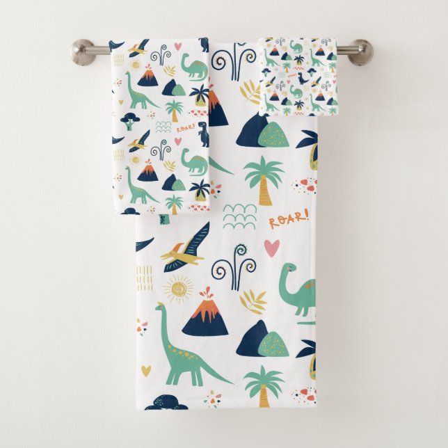 Dino Land White Bath Towel Set (Insitu)