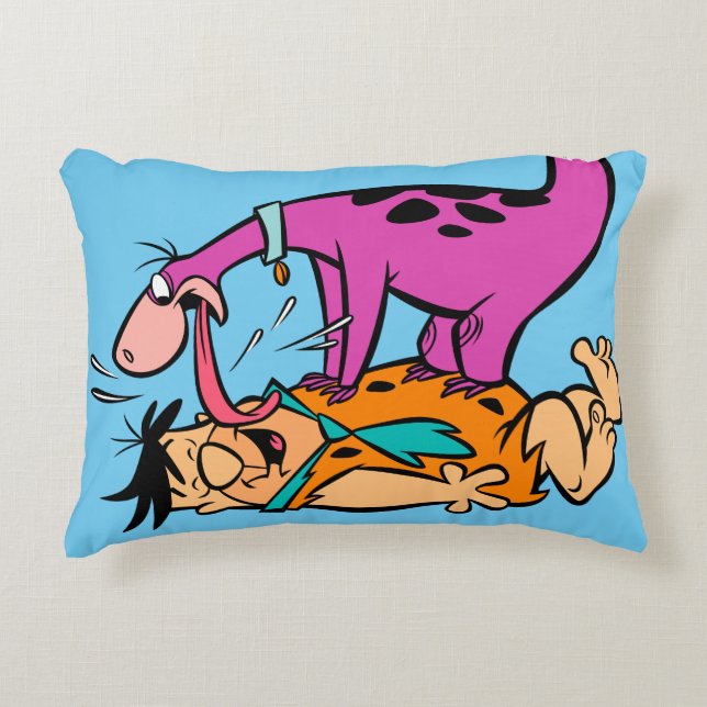 Dino Licking Fred Flintstone Accent Pillow (Front)