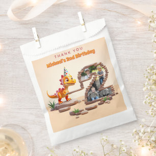 Dino Little Dragon   2nd Birthday Big Number Photo Favour Bag