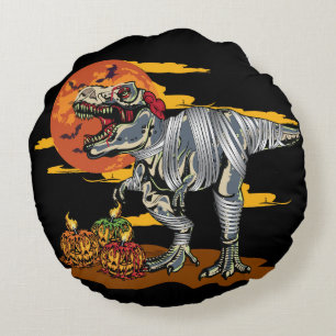Dino-Mash: Spooky Pumpkinosaur Round Pillow