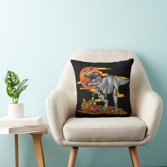 Dino-Mash: Spooky Pumpkinosaur  Throw Pillow (Chair)