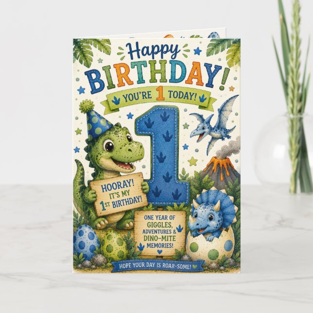 Dino-Mite 1st Birthday  Card (Front)