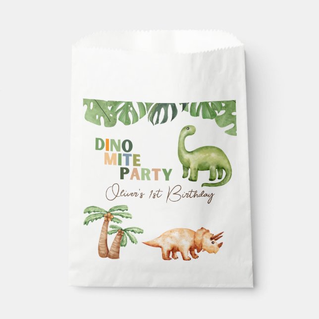 Dino-mite 1st birthday  favour bag (Front)