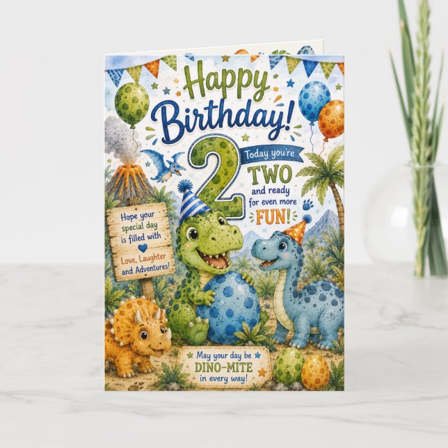 Dino-Mite 2nd Birthday Card (Front)