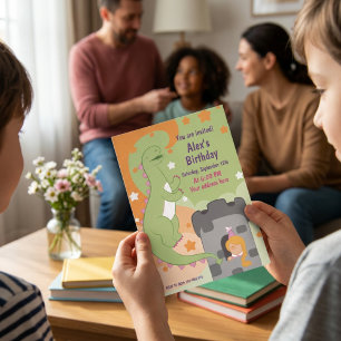 Dino-mite Birthday Bash! Hand-Drawn Dinosaur Invitation