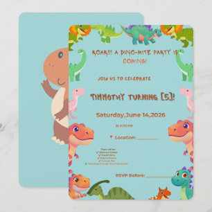 Dino-Mite Celebration Invitation Personalized Bi
