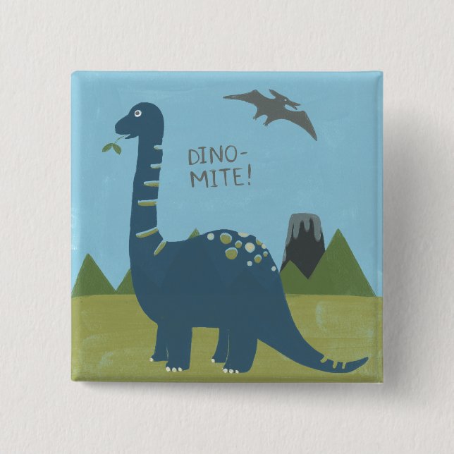 Dino-mite Dinosaur 2 Inch Square Button (Front)