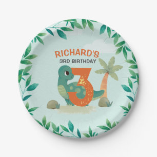 Dino-Mite Dinosaur Birthday Celebration Party Paper Plate