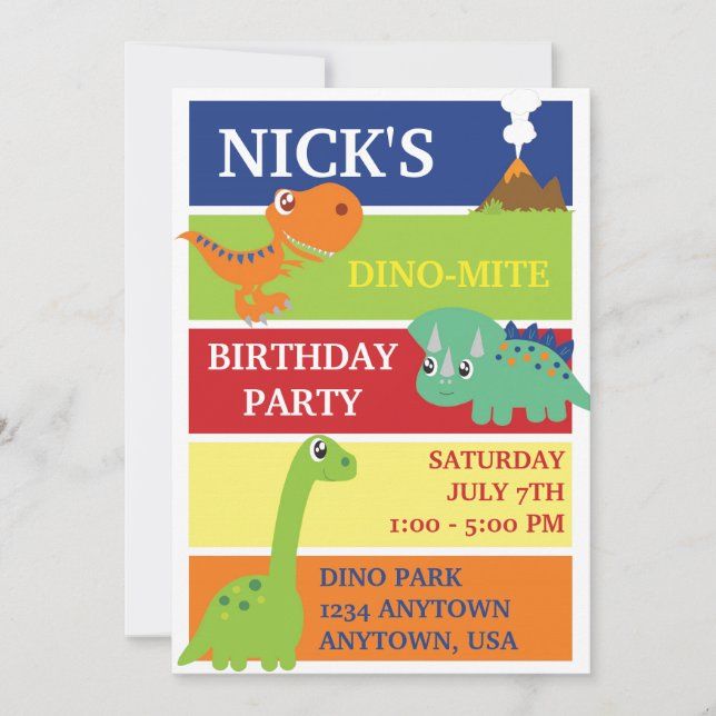 DINO-MITE DINOSAUR BIRTHDAY PARTY INVITATION (Front)