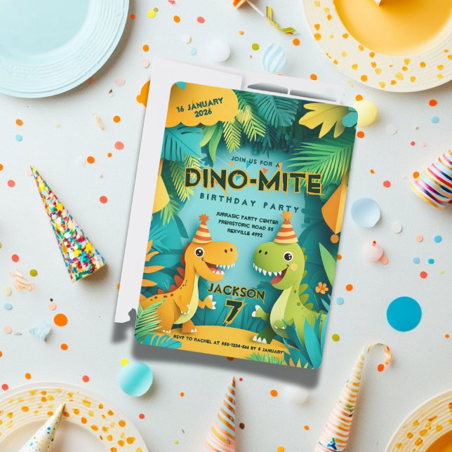 Dino-Mite DInosaur Theme Boys Birthday Party  Invitation (Creator Uploaded)