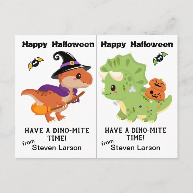 Dino-Mite Dinosaurs School Party Halloween Card (Front)