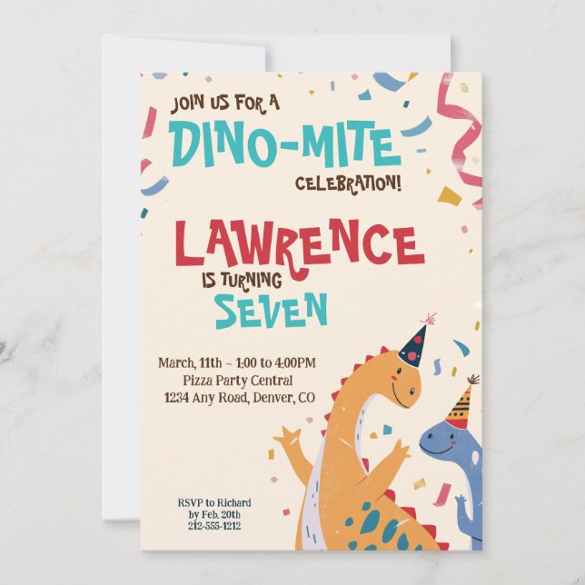 Dino-Mite Festive Dinosaur Birthday Party Invitation (Front)