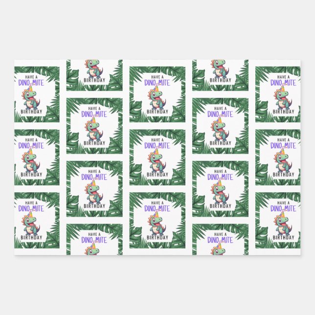 Dino-mite Feuilles d'enveloppement d'anniversaire (Devant)